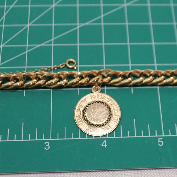 Vintage 12K Gold Filled Double Link Chain Bracelet w/Lamode Happy Birthday Charm - Picture 8 of 10